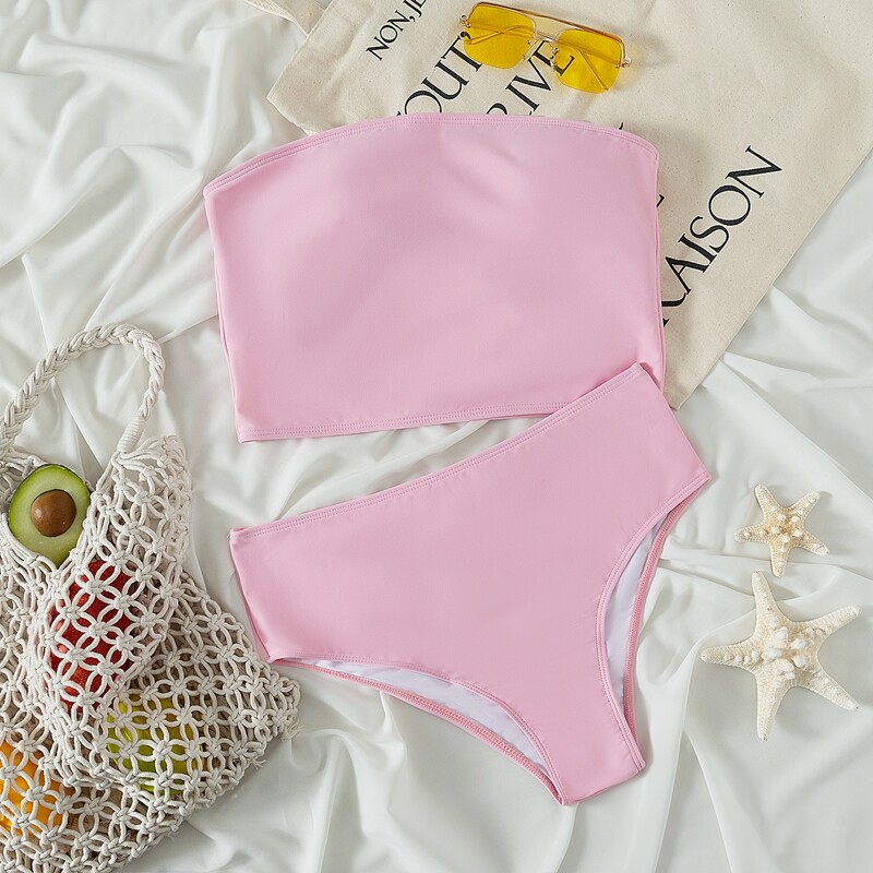 

Bandeau High Waisted Bikini Swimsuit, Baby pink