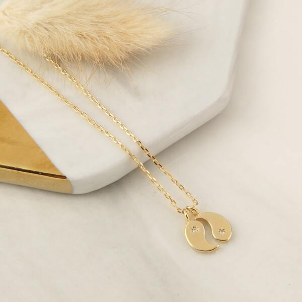 

CZ Rhinestone Yin And Yang Charm Chain Necklace, Gold