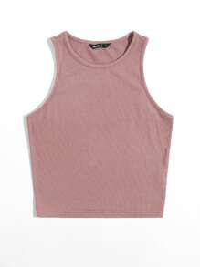 SHEIN EZwear 素色短版背心上衣 - 藕粉色 - 查看 3