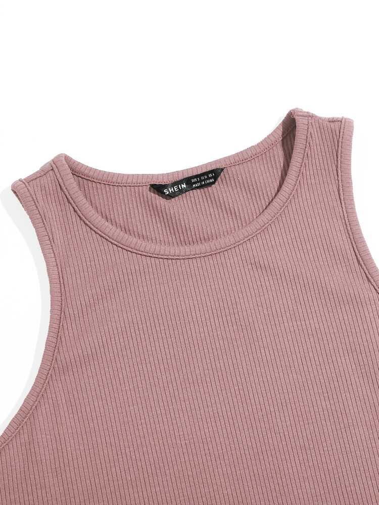 SHEIN EZwear Solid Crop Tank Top - Dusty Pink - View 5
