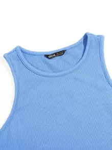 SHEIN EZwear 素色短版背心上衣 - 藍色 - 查看 4