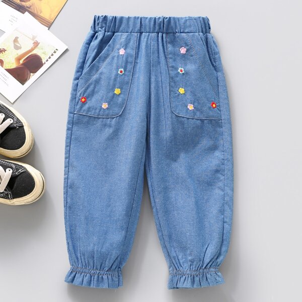 

Toddler Girls Floral Embroidery Jeans, Light wash