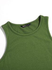 SHEIN EZwear 素色短版背心上衣 - 橄欖綠 - 查看 4