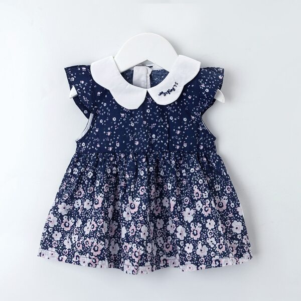 

Toddler Girls Embroidery Letter Contrast Collar Floral Print Dress, Multicolor