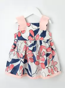 YINGZIFANG 小女童植物圖案荷葉邊袖口連衣裙 - 彩色 - 查看 1