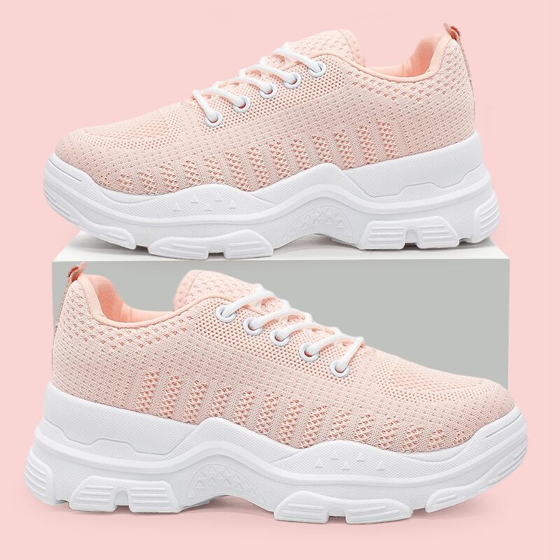 

Minimalist Lace-up Front Knit Running Shoes, Baby pink