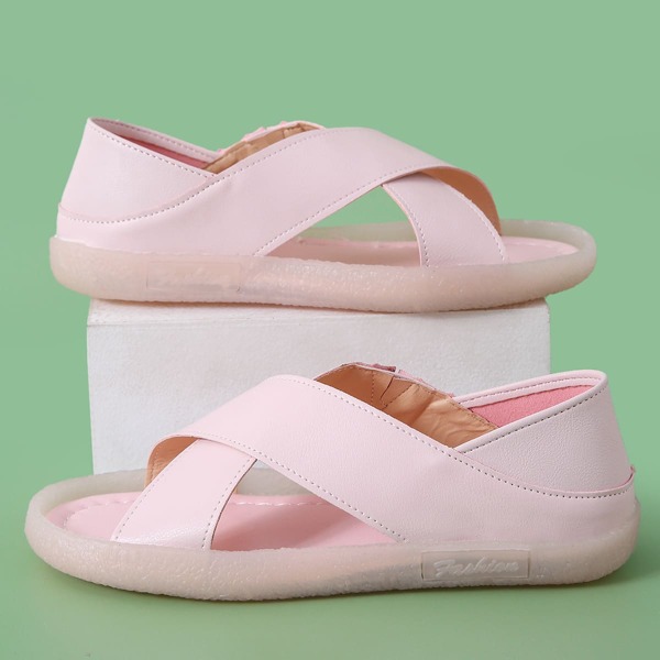 

Minimalist Cross Strap Sandals, Baby pink