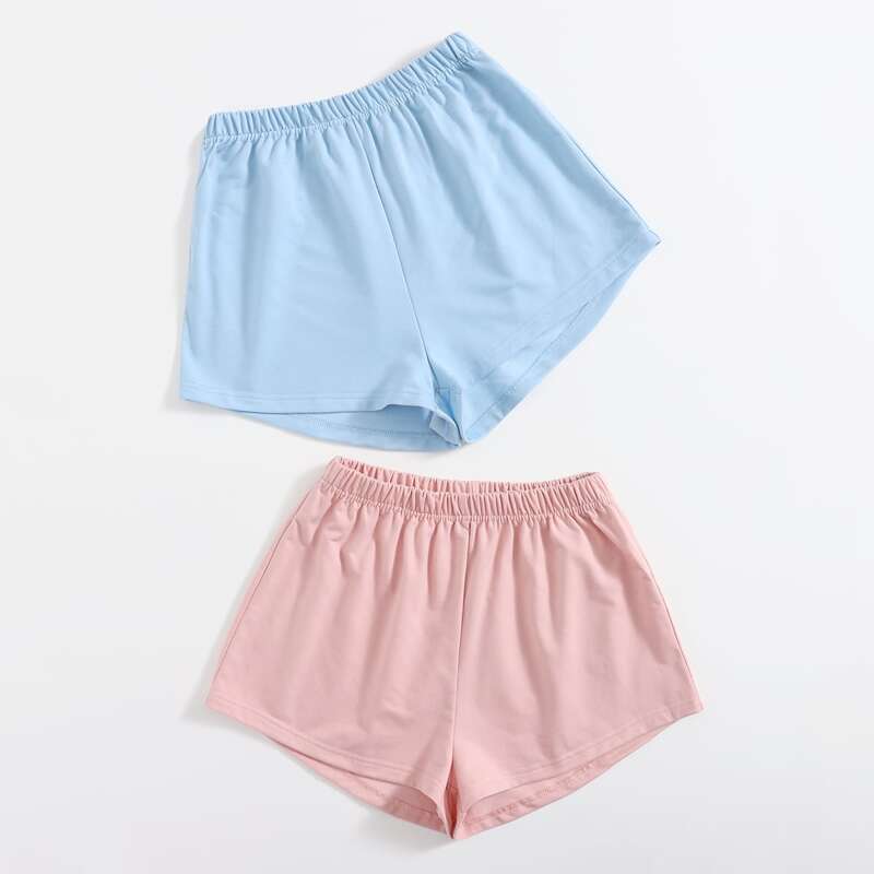 

2pcs Solid Shorts, Multicolor