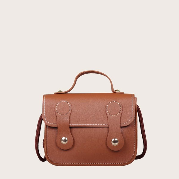 

Kids Stitch Trim Flap Satchel Bag, Brown