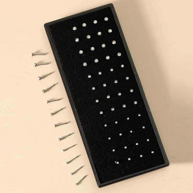 

60pcs Rhinestone Nose Stud, Silver