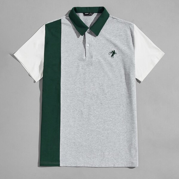 

Men Embroidered Detail Colorblock Polo Shirt, Multicolor