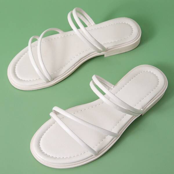 

Thin Strap Slide Sandals, Beige