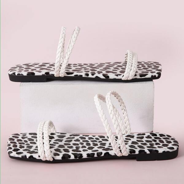 

Braided Strap Slide Sandals, White