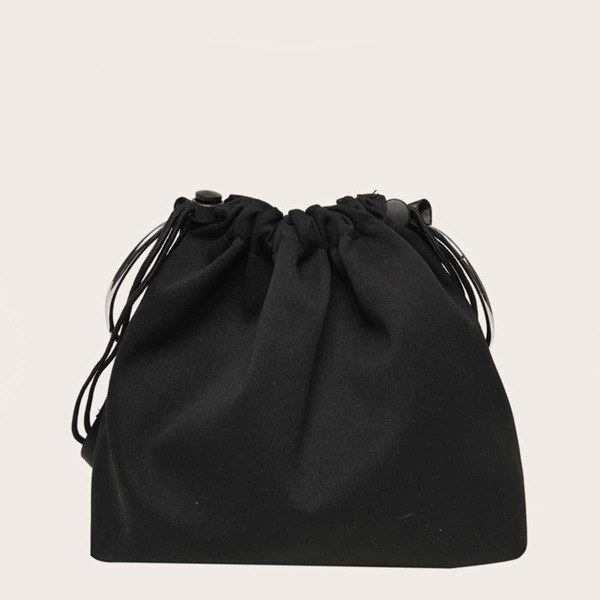 

Drawstring Nylon Bucket Bag, Black