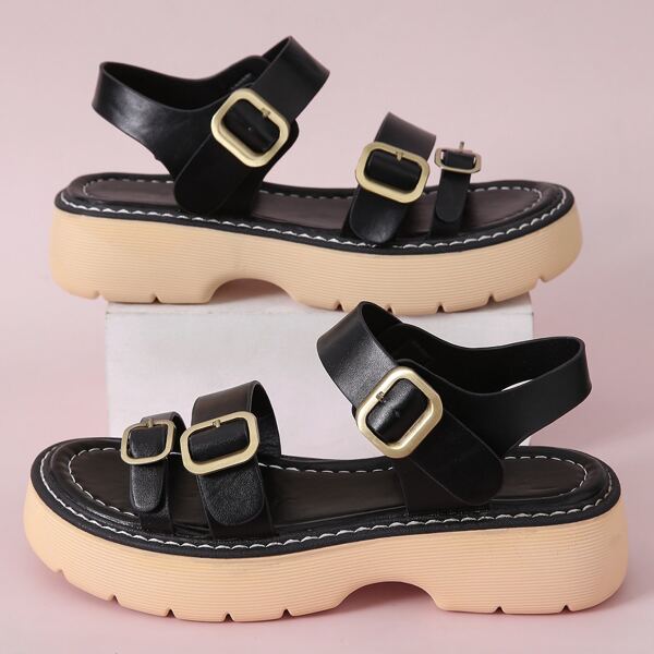 

Buckle Decor Strappy Sandals, Black