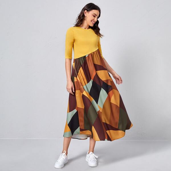 

High Waist Colorblock Dress, Multicolor