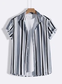 Manfinity Men 1pc Vertical Striped Button Front Shirt - Multicolor - View 1