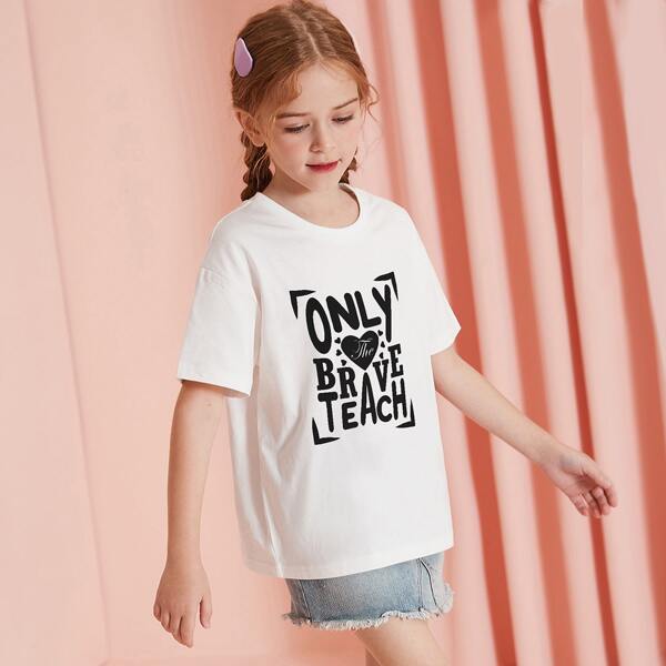 

Girls Slogan Graphic Drop Shoulder Tee, White