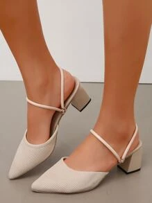 NỮ Bảng điều khiển dệt kim Mặc hai cách Giày nữ Baotou , Thanh lịch Chóp giầy nhọn Dày Gót chân Giày nữ Baotou - Màu be - Xem 1