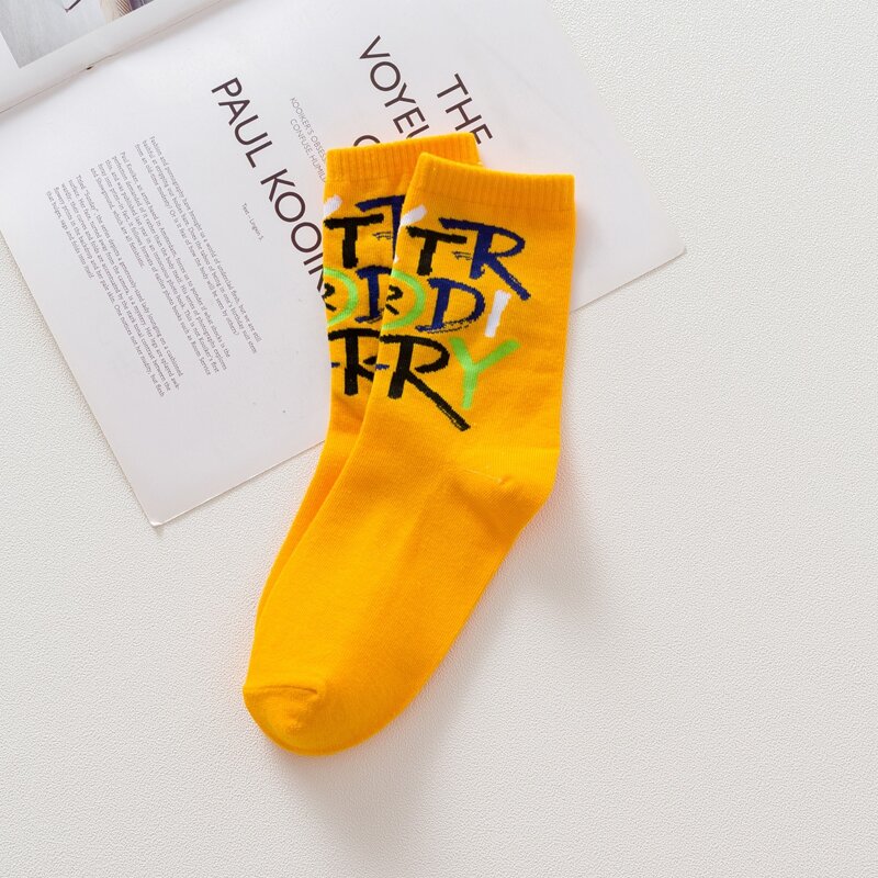 

1pair Letter Crew Socks, Orange
