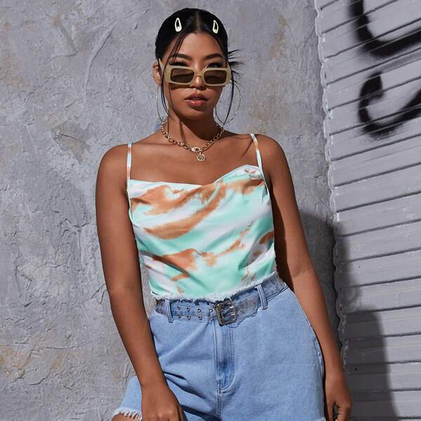 

Plus Tie Dye Backless Crop Halter Top, Multicolor