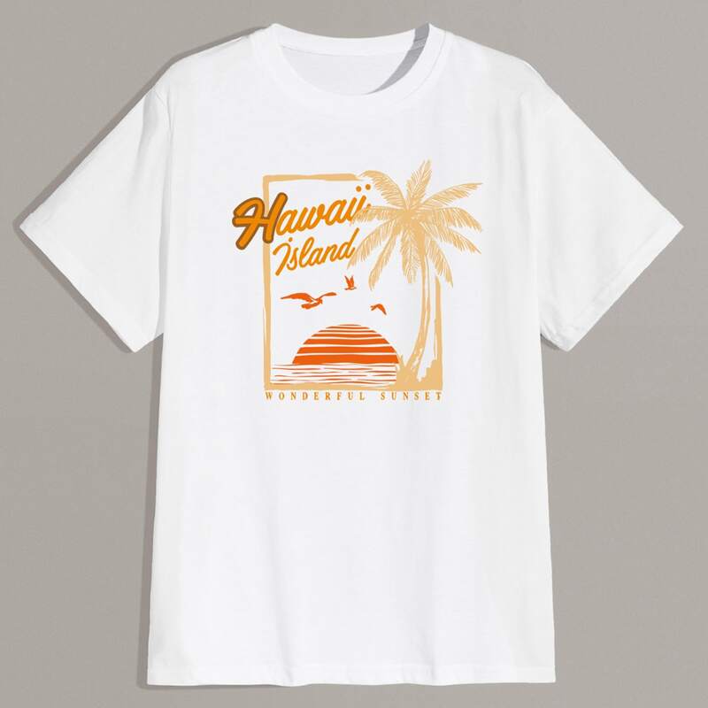 

Guys Letter Tropical Graphic Tee, White