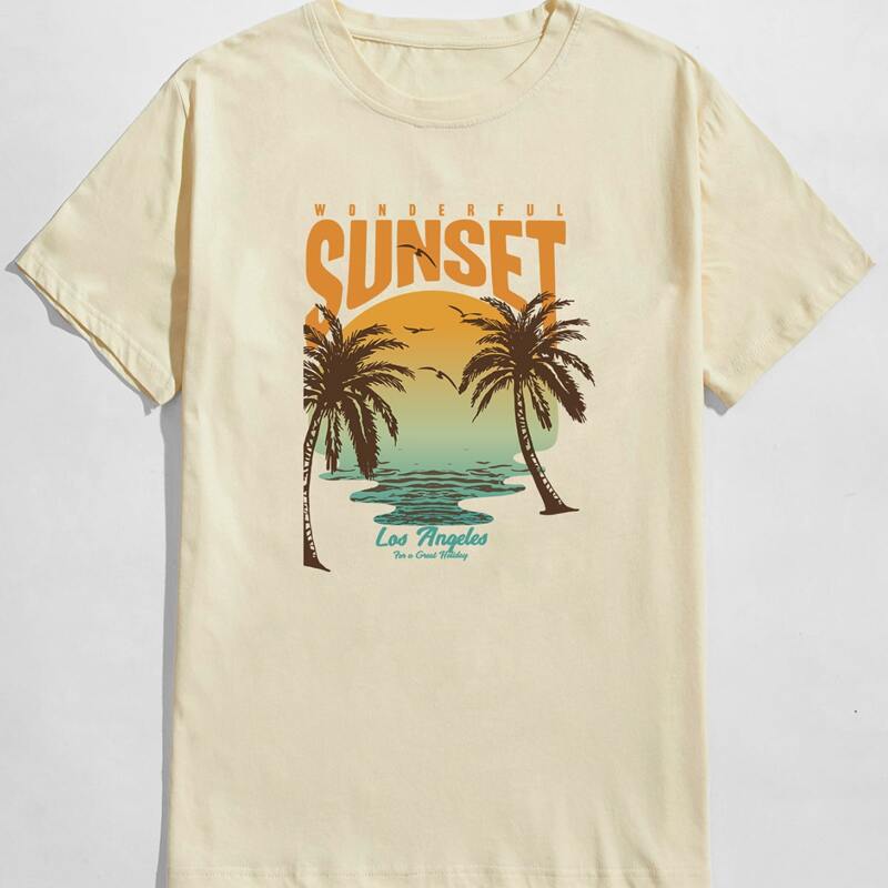 

Guys Letter Tropical Graphic Tee, Beige