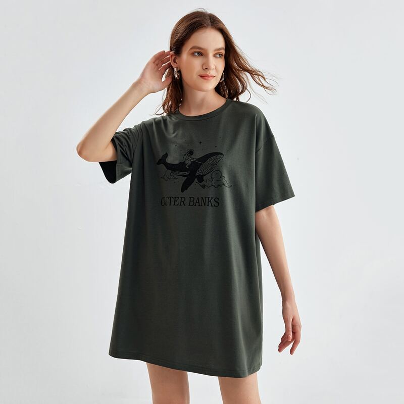 

Letter Spaceman Graphic Tee Dress, Dark grey