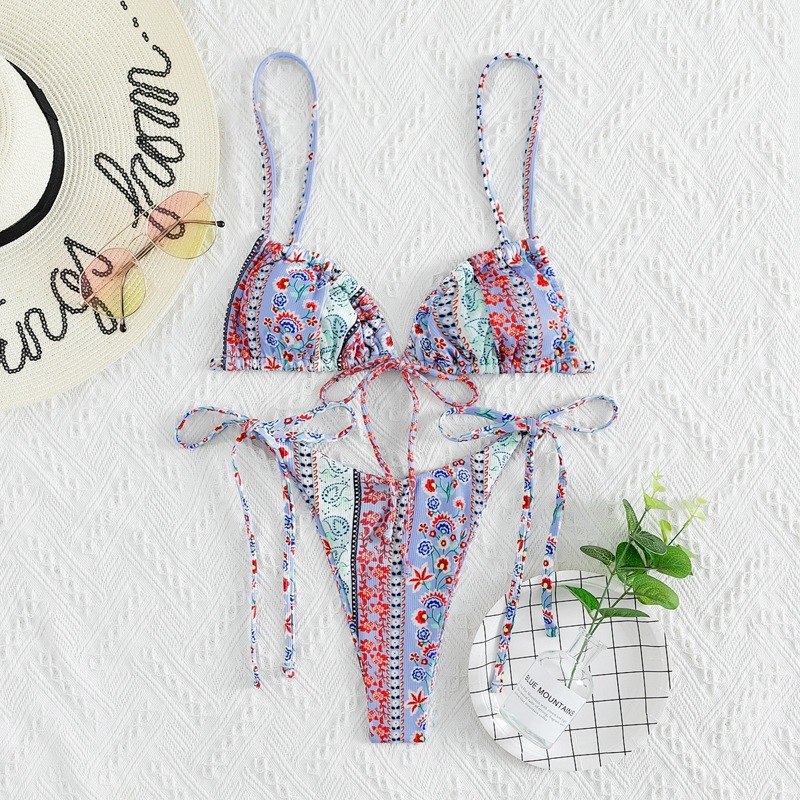 

Paisley & Ditsy Floral Tie Side Bikini Swimsuit, Multicolor