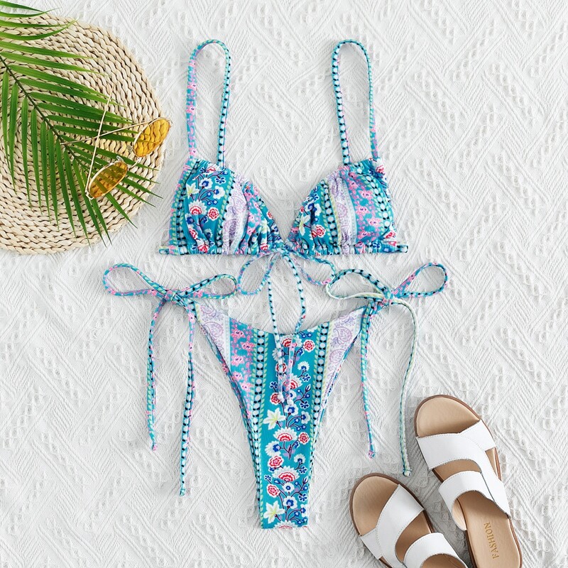 

Paisley & Ditsy Floral Tie Side Bikini Swimsuit, Multicolor