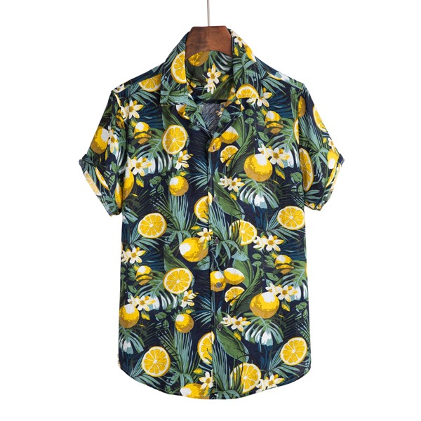 

Men Lemon Print Hawaiian Shirt, Multicolor