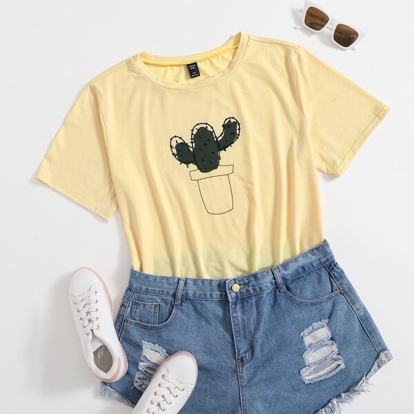 

Plus Cactus Print Tee, Yellow