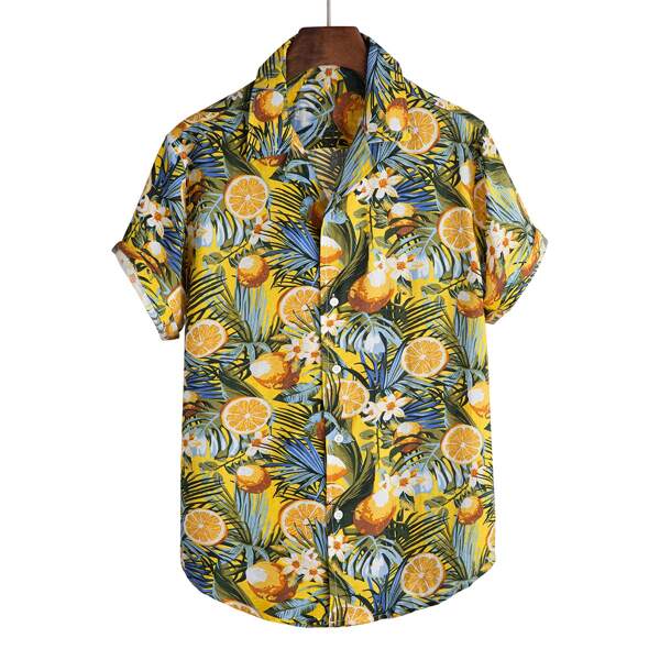 

Men Lemon Print Hawaiian Shirt, Multicolor