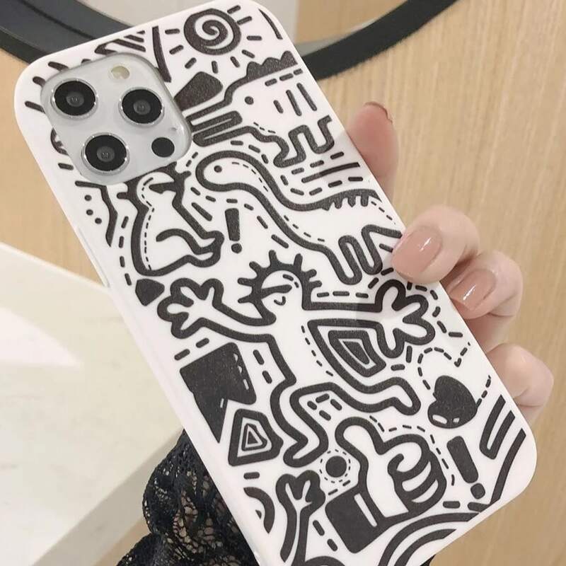 

Cartoon Graphic Phone Case, Black and white