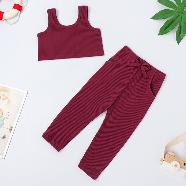 

Toddler Girls Solid Rib-knit Tank Top With Sweatpants, Burgundy