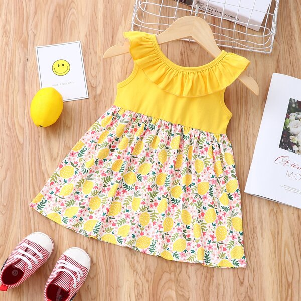 

Baby Girl Pineapple Spliced Ruffle Dress, Yellow