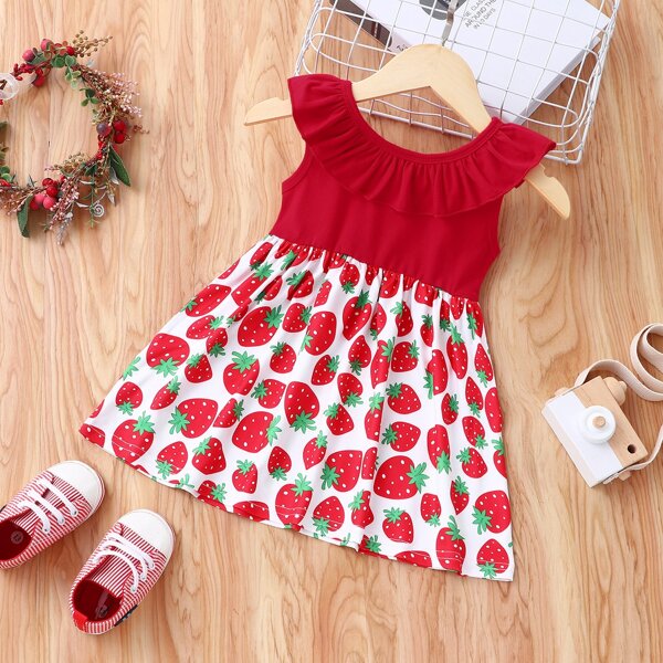 

Baby Girl Pineapple Spliced Ruffle Dress, Red
