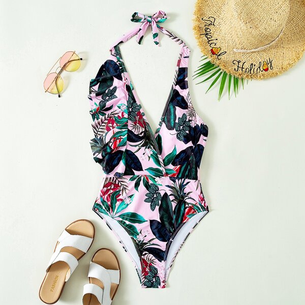 

Tropical Ruffle One Piece Swimsuit, Multicolor