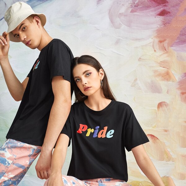

1pc Letter Graphic Tee, Black
