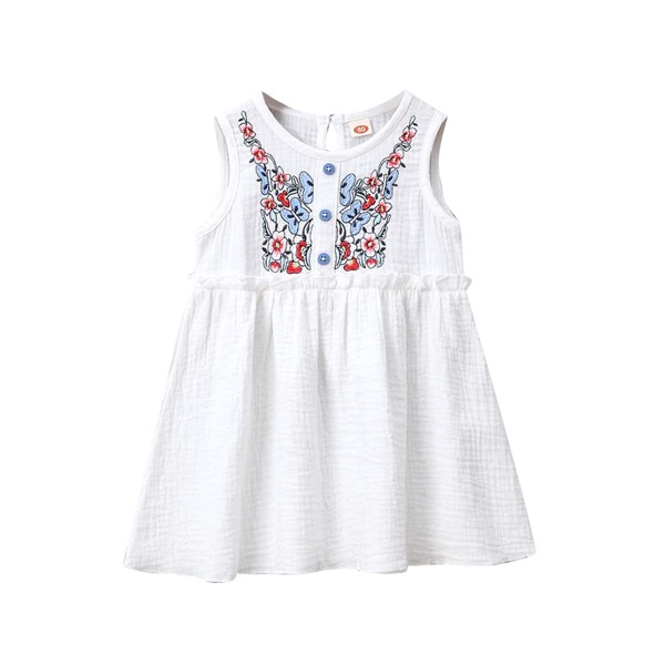 

Baby Girl Floral Embroidery Frill Babydoll Dress, White