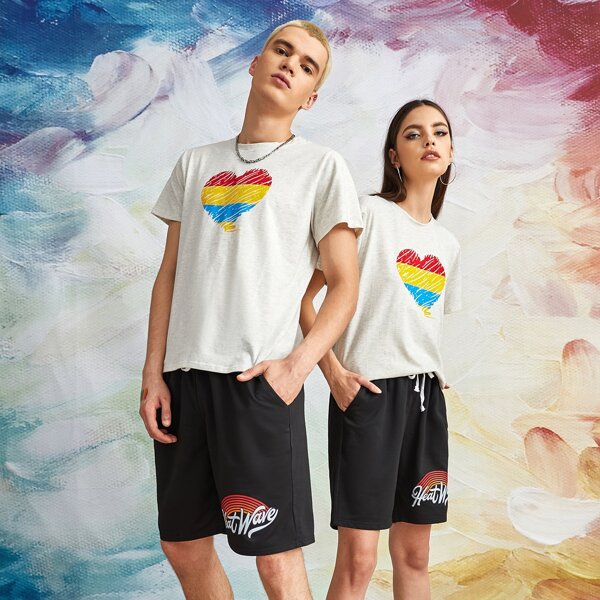 

1pc Letter Graphic Drawstring Shorts, Black