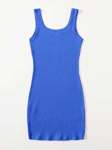 Muchica Vestido ajustado unicolor tejido de canalé - Azul - Ver 2