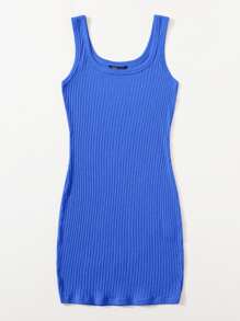 Muchica Vestido ajustado unicolor tejido de canalé - Azul - Ver 3