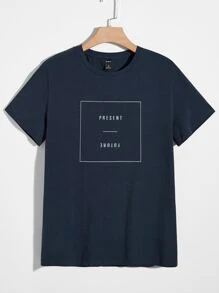 Manfinity RebelGame 男士字母圖案T恤 - 藏蓝色 - 查看 1