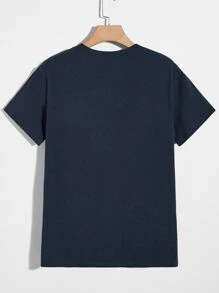 Manfinity RebelGame 男士字母圖案T恤 - 藏蓝色 - 查看 2