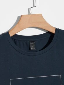 Manfinity RebelGame 男士字母圖案T恤 - 藏蓝色 - 查看 3