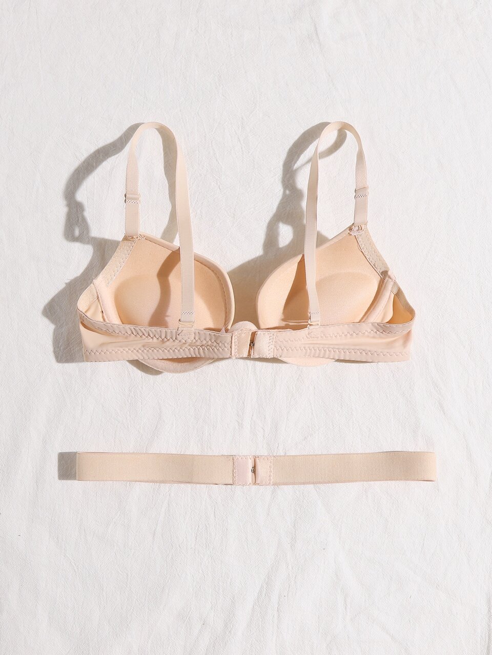 Women's Casual Beige Backless Push Up Bra With Slight Stretch Fabric