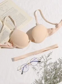 Sujetador casual de mujer color beige con espalda descubierta, push up y tela ligeramente elástica - Beis - Ver 6