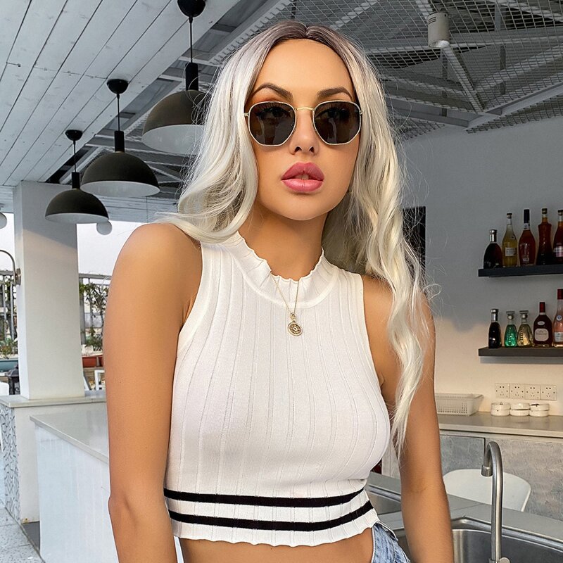 

Striped Knit Tank Top, White