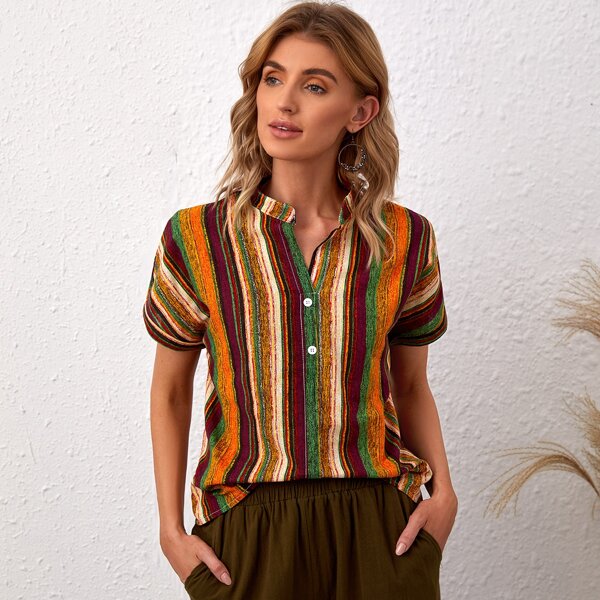 

Striped Notched Neck Blouse, Multicolor